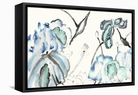 Lotus Study with Blue Green III-Nan Rae-Framed Stretched Canvas
