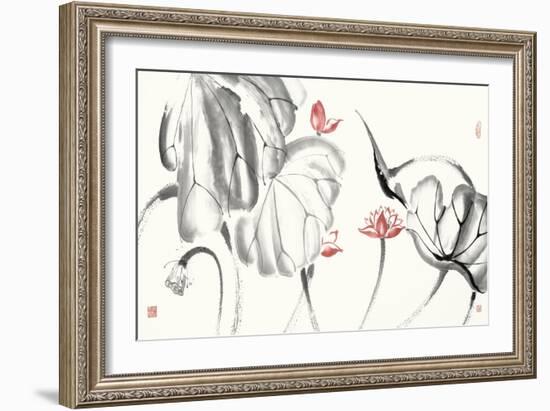 Lotus Study with Coral III-Nan Rae-Framed Art Print