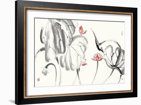 Lotus Study with Coral III-Nan Rae-Framed Art Print