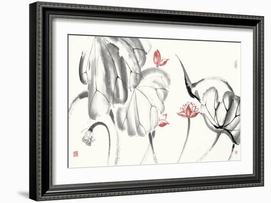 Lotus Study with Coral III-Nan Rae-Framed Art Print