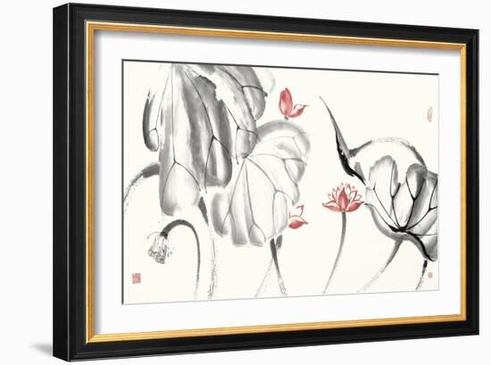 Lotus Study with Coral III-Nan Rae-Framed Art Print