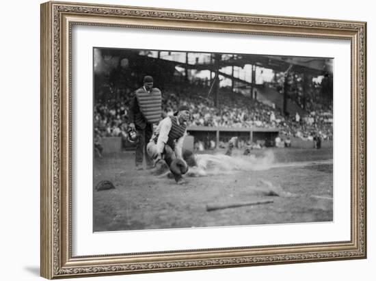 Lou Gehrig Sliding into Home Plate Baseball Photograph - New York, NY-Lantern Press-Framed Art Print