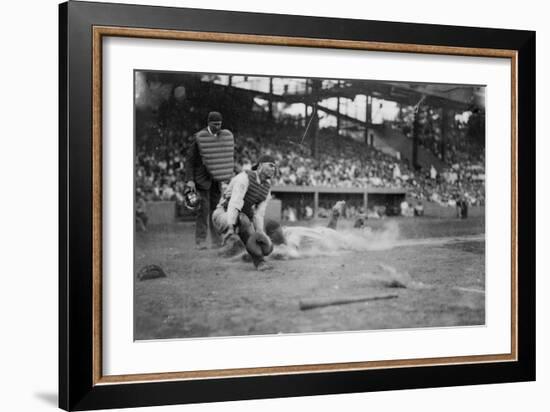 Lou Gehrig Sliding into Home Plate Baseball Photograph - New York, NY-Lantern Press-Framed Art Print