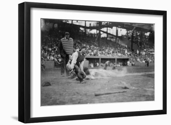 Lou Gehrig Sliding into Home Plate Baseball Photograph - New York, NY-Lantern Press-Framed Art Print