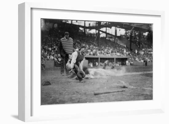 Lou Gehrig Sliding into Home Plate Baseball Photograph - New York, NY-Lantern Press-Framed Art Print