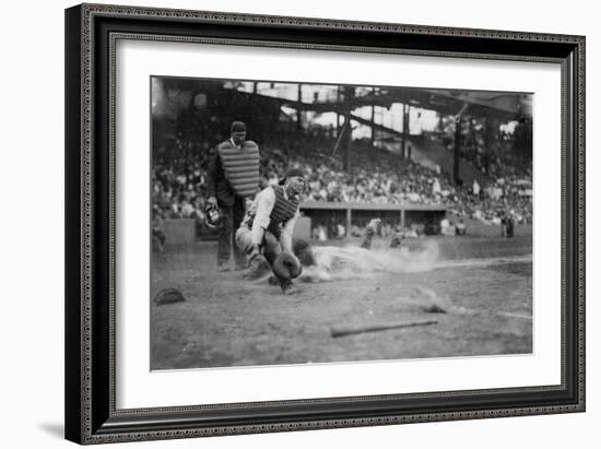 Lou Gehrig Sliding into Home Plate Baseball Photograph - New York, NY-Lantern Press-Framed Art Print