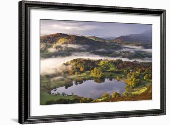 Loughrigg Tarn Surrounded by Misty Autumnal Countryside, Lake District, Cumbria-Adam Burton-Framed Photographic Print