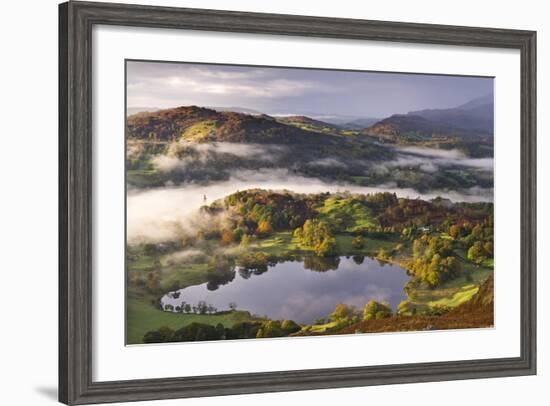 Loughrigg Tarn Surrounded by Misty Autumnal Countryside, Lake District, Cumbria-Adam Burton-Framed Photographic Print