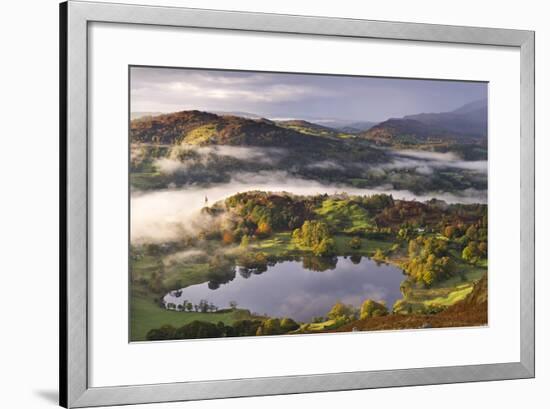 Loughrigg Tarn Surrounded by Misty Autumnal Countryside, Lake District, Cumbria-Adam Burton-Framed Photographic Print