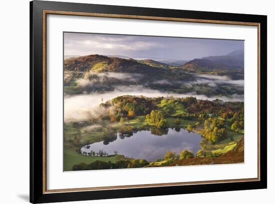 Loughrigg Tarn Surrounded by Misty Autumnal Countryside, Lake District, Cumbria-Adam Burton-Framed Photographic Print