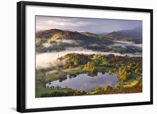 Loughrigg Tarn Surrounded by Misty Autumnal Countryside, Lake District, Cumbria-Adam Burton-Framed Photographic Print