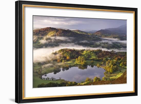 Loughrigg Tarn Surrounded by Misty Autumnal Countryside, Lake District, Cumbria-Adam Burton-Framed Photographic Print