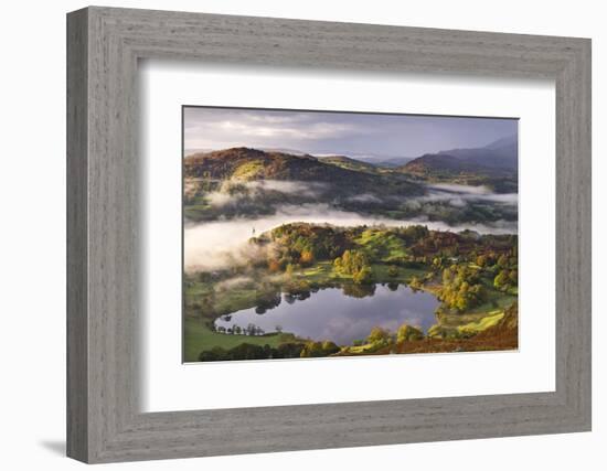 Loughrigg Tarn Surrounded by Misty Autumnal Countryside, Lake District, Cumbria-Adam Burton-Framed Photographic Print