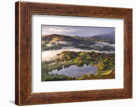 Loughrigg Tarn Surrounded by Misty Autumnal Countryside, Lake District, Cumbria-Adam Burton-Framed Photographic Print