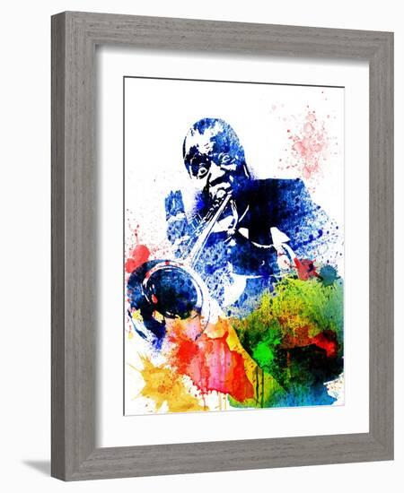 Louis Armstrong Watercolor-Jack Hunter-Framed Premium Giclee Print