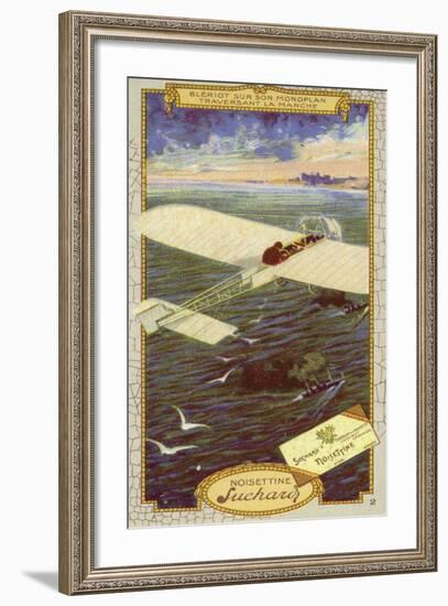 Louis Bleriot in His Monoplane Crossing the Emglish Channel, 1909-null-Framed Giclee Print