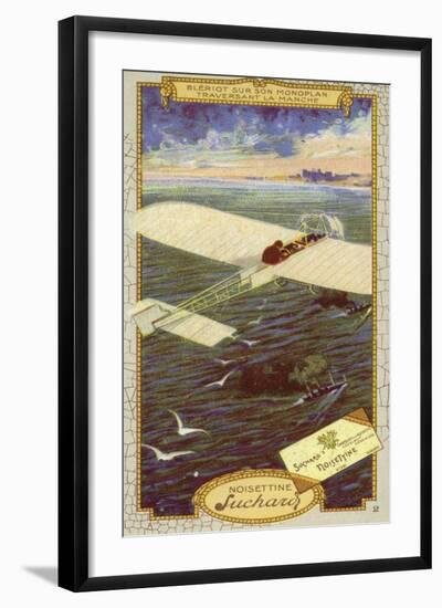 Louis Bleriot in His Monoplane Crossing the Emglish Channel, 1909-null-Framed Giclee Print