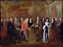 Louis XIV (1638-1715) Welcomes the Elector of Saxony, Frederick Augustus II (1670-1733)-Louis de Silvestre-Giclee Print