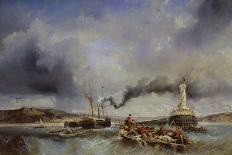 Landing Stage on the Jetty, C.1860 (Oil on Panel)-Louis Eugene Gabriel Isabey-Giclee Print