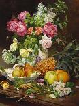 Roses in a Vase, Pears in a Porcelain Bowl and Fruit on an Oak Table-Louis Marie De Schryver-Framed Giclee Print