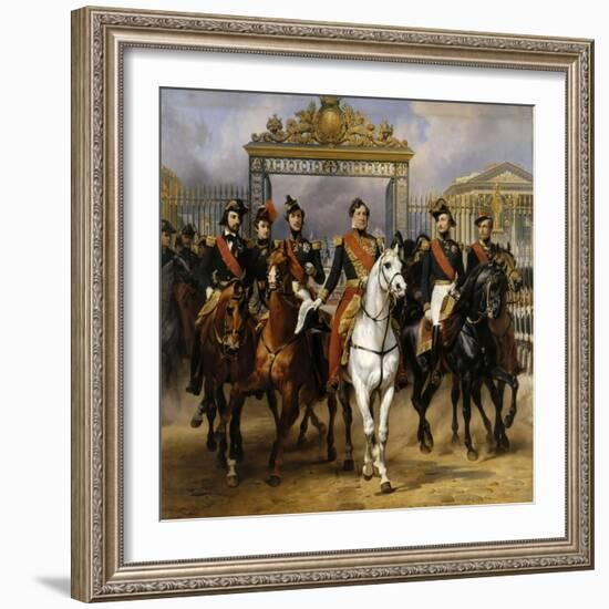 Louis Philippe and His Sons to Horse at This Leave Versailles of Lock, June 10, 1837-Horace Vernet-Framed Giclee Print