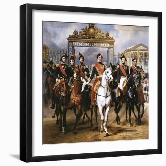 Louis Philippe Und Seine Soehne Zu Pferde Beim Verlassen Von Schloss Versailles-Horace Vernet-Framed Giclee Print