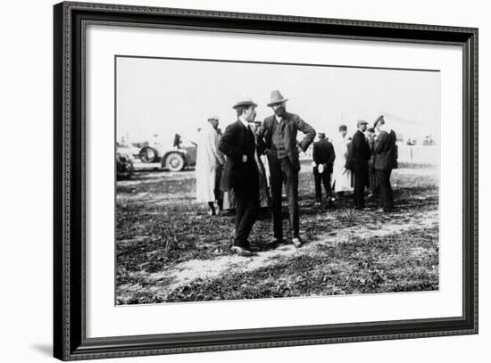 Louis Renault (To the Lef) and Edouard Michelin at the French Grand Prix, Dieppe, 1908-null-Framed Photographic Print