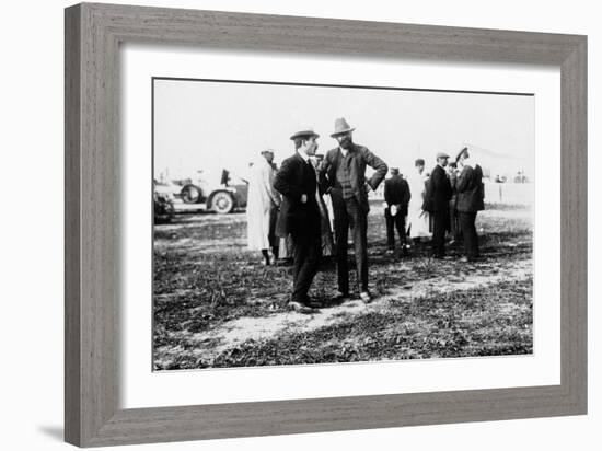 Louis Renault (To the Lef) and Edouard Michelin at the French Grand Prix, Dieppe, 1908-null-Framed Photographic Print