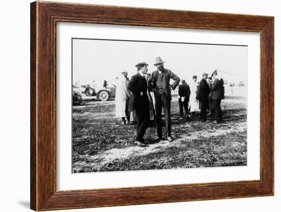 Louis Renault (To the Lef) and Edouard Michelin at the French Grand Prix, Dieppe, 1908-null-Framed Photographic Print