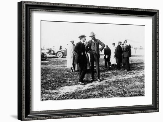 Louis Renault (To the Lef) and Edouard Michelin at the French Grand Prix, Dieppe, 1908-null-Framed Photographic Print