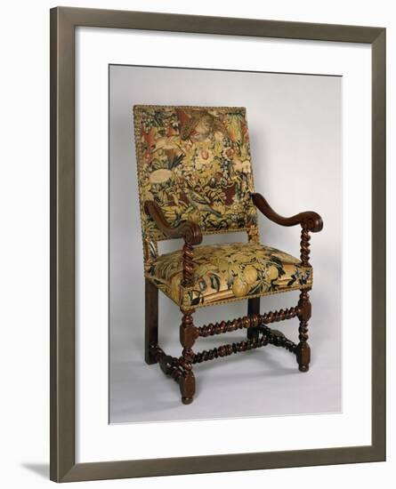 Louis XIII Style Armchair with Turned Frame and Upholstered Back and Seat, France-null-Framed Giclee Print
