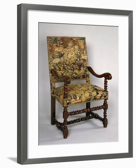 Louis XIII Style Armchair with Turned Frame and Upholstered Back and Seat, France-null-Framed Giclee Print