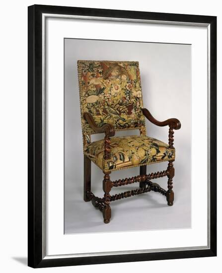 Louis XIII Style Armchair with Turned Frame and Upholstered Back and Seat, France-null-Framed Giclee Print