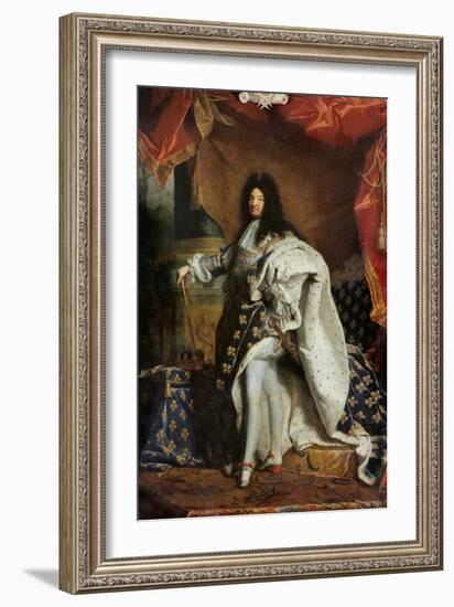 Louis XIV (1638-1715) in Royal Costume, 1701-Hyacinthe Rigaud-Framed Giclee Print