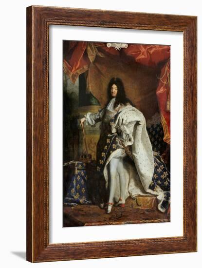Louis XIV (1638-1715) in Royal Costume, 1701-Hyacinthe Rigaud-Framed Giclee Print