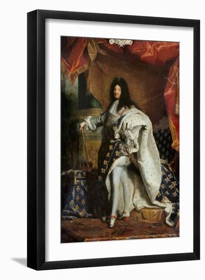 Louis XIV (1638-1715) in Royal Costume, 1701-Hyacinthe Rigaud-Framed Giclee Print