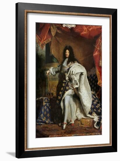 Louis XIV (1638-1715) in Royal Costume, 1701-Hyacinthe Rigaud-Framed Giclee Print