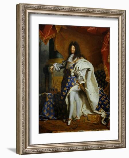 Louis XIV, King of France (1638-1715) in Royal Costume, 1701-Hyacinthe Rigaud-Framed Giclee Print