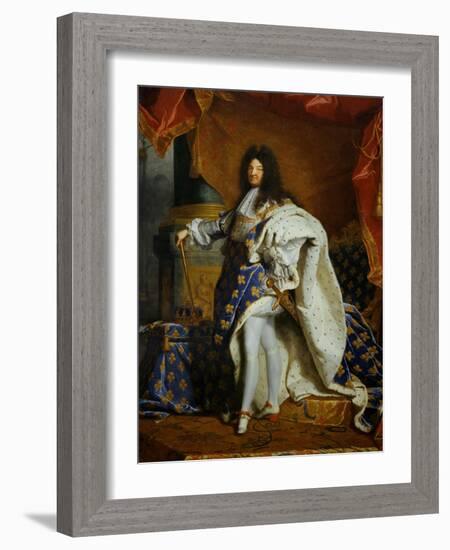 Louis XIV, King of France (1638-1715) in Royal Costume, 1701-Hyacinthe Rigaud-Framed Giclee Print