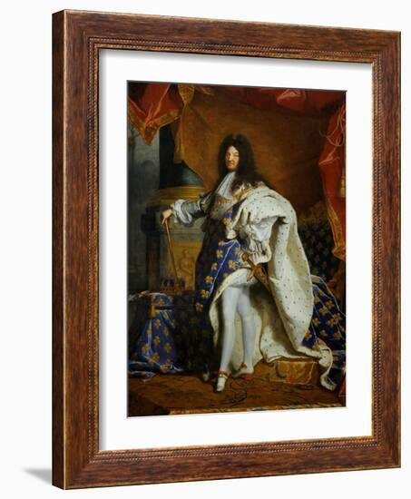 Louis XIV, King of France (1638-1715) in Royal Costume, 1701-Hyacinthe Rigaud-Framed Giclee Print