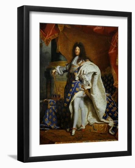 Louis XIV, King of France (1638-1715) in Royal Costume, 1701-Hyacinthe Rigaud-Framed Giclee Print