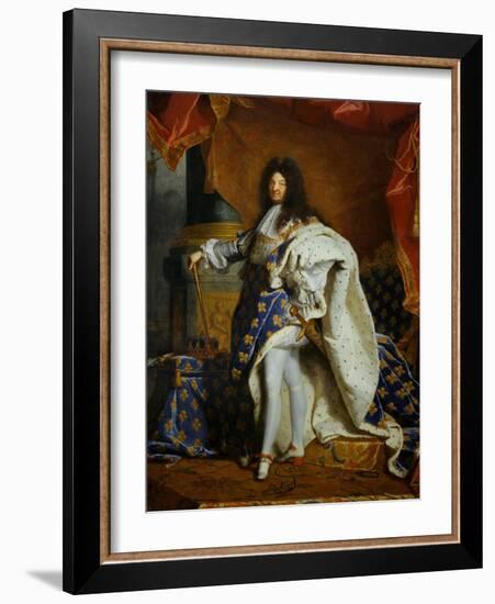 Louis XIV, King of France (1638-1715) in Royal Costume, 1701-Hyacinthe Rigaud-Framed Giclee Print