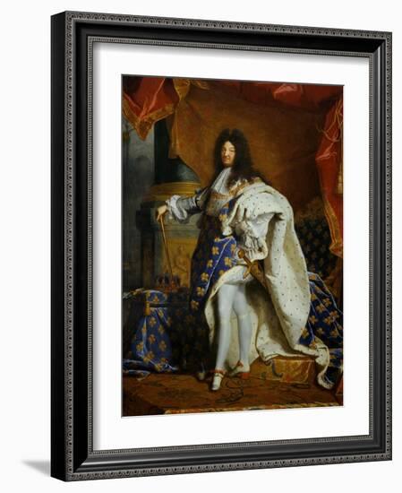 Louis XIV, King of France (1638-1715) in Royal Costume, 1701-Hyacinthe Rigaud-Framed Giclee Print