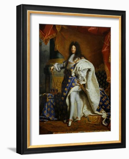 Louis XIV, King of France (1638-1715) in Royal Costume, 1701-Hyacinthe Rigaud-Framed Giclee Print