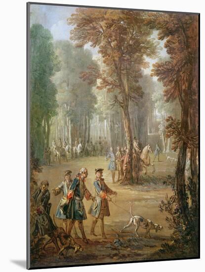 Louis Xv (1710-74) and His Bloodhound at Puys, Cartoon for a Tapestry, 1738-Jean-Baptiste Oudry-Mounted Giclee Print