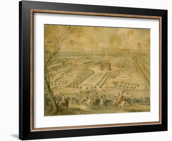 Louis XV en vue des jardins de Trianon, de la ménagerie et des basses-cours, du Pavillon français-Jacques André Portail-Framed Giclee Print