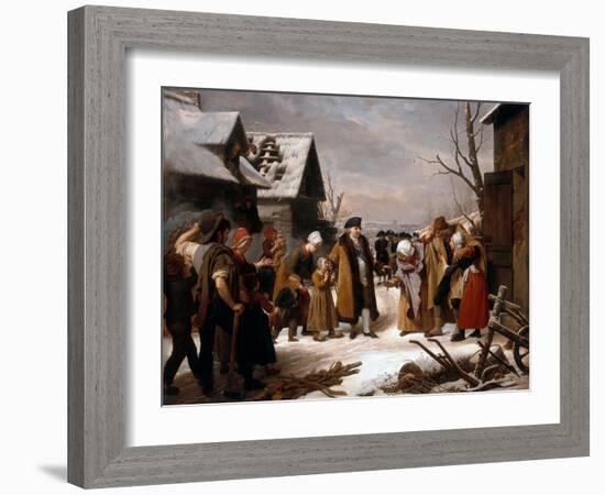 Louis XVI Distributing Alms to the Poor of Versailles during the Winter of 1788, 1817 (Oil on Canva-Louis Hersent-Framed Giclee Print