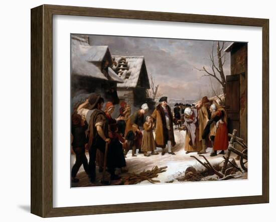 Louis XVI Distributing Alms to the Poor of Versailles during the Winter of 1788, 1817 (Oil on Canva-Louis Hersent-Framed Giclee Print