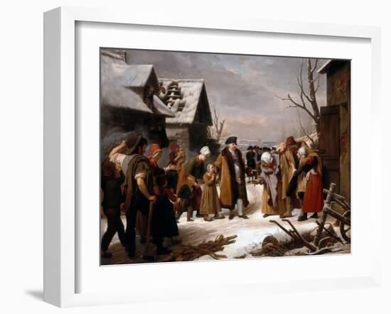 Louis XVI Distributing Alms to the Poor of Versailles during the Winter of 1788, 1817 (Oil on Canva-Louis Hersent-Framed Giclee Print