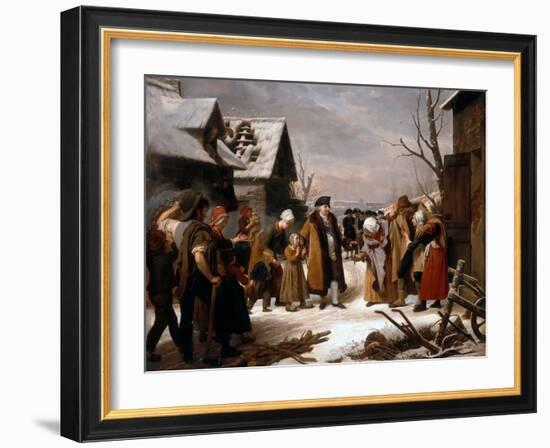 Louis XVI Distributing Alms to the Poor of Versailles during the Winter of 1788, 1817 (Oil on Canva-Louis Hersent-Framed Giclee Print